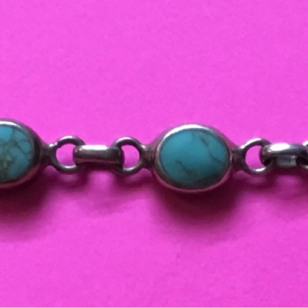 Vintage Turquoise Link Toggle Bracelet 925 Sterling Silver Mexico, 20grams 8”in